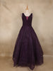 Dark Purple Beads Embellished Design Net Ball Gown with Sleeveless Shoulder Tassel Design