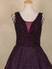 Dark Purple Beads Embellished Design Net Ball Gown with Sleeveless Shoulder Tassel Design