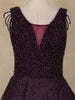 Dark Purple Beads Embellished Design Net Ball Gown with Sleeveless Shoulder Tassel Design