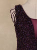 Dark Purple Beads Embellished Design Net Ball Gown with Sleeveless Shoulder Tassel Design