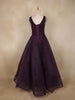 Dark Purple Beads Embellished Design Net Ball Gown with Sleeveless Shoulder Tassel Design