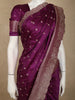 Dark Purple Butta Zari Woven Design Pure Satin Saree with Scalloped Border