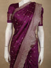 Dark Purple Butta Zari Woven Design Pure Satin Saree with Scalloped Border