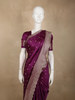 Dark Purple Butta Zari Woven Design Pure Satin Saree with Scalloped Border