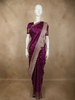 Dark Purple Butta Zari Woven Design Pure Satin Saree with Scalloped Border