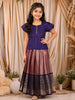 Dark Purple Chevron Zari Woven Design Art Silk Traditional Kids Pattu Pavadai Set