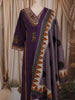 Dark Purple Elephant Motif Thread Embroidered Design Cotton Straight Cut Salwar Suit with Dupatta