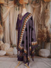 Dark Purple Elephant Motif Thread Embroidered Design Cotton Straight Cut Salwar Suit with Dupatta