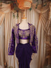Dark Purple Floral Beads and Zardozi Embroidered Design Satin Party Wear Jacket Style Saree with Stitched Blouse