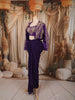 Dark Purple Floral Beads and Zardozi Embroidered Design Satin Party Wear Jacket Style Saree with Stitched Blouse