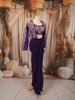Dark Purple Floral Beads and Zardozi Embroidered Design Satin Party Wear Jacket Style Saree with Stitched Blouse