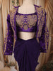Dark Purple Floral Beads and Zardozi Embroidered Design Satin Party Wear Jacket Style Saree with Stitched Blouse