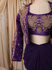 Dark Purple Floral Beads and Zardozi Embroidered Design Satin Party Wear Jacket Style Saree with Stitched Blouse