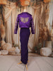 Dark Purple Floral Beads and Zardozi Embroidered Design Satin Party Wear Jacket Style Saree with Stitched Blouse