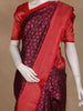 Dark Purple Floral Butta Woven Pure Kanchipuram Silk Saree with Red Contrast Zari Border
