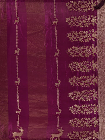 Dark Purple Deer Motif Semi Tussar Saree - Diadem