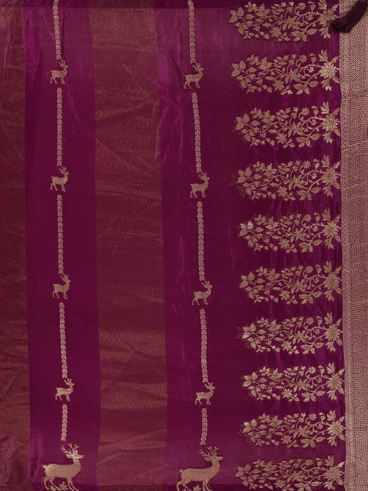 Dark Purple Deer Motif Semi Tussar Saree - Diadem
