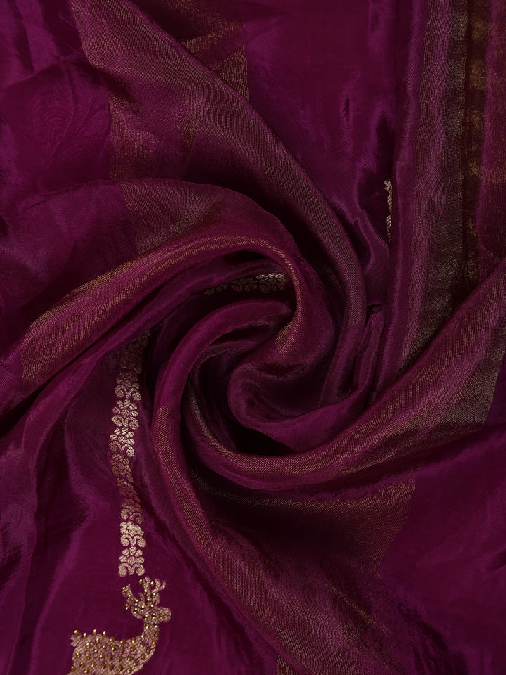 Dark Purple Deer Motif Semi Tussar Saree - Diadem