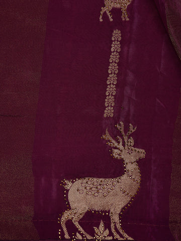 Dark Purple Deer Motif Semi Tussar Saree - Diadem