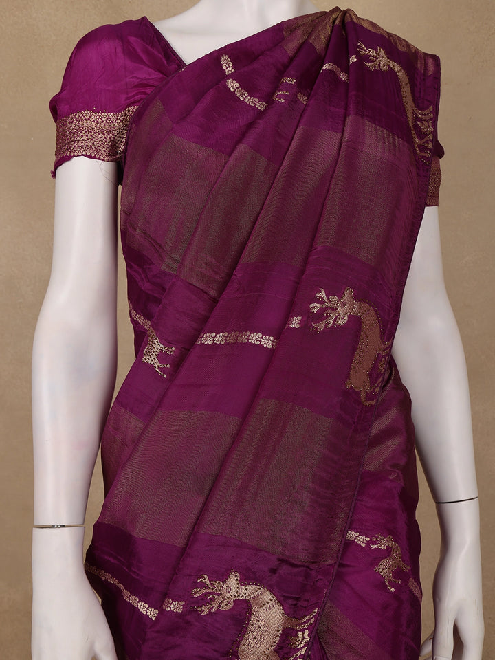 Dark Purple Deer Motif Semi Tussar Saree - Diadem