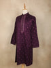 Dark Purple Floral Embroidered Cotton Kurta for Men