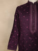 Dark Purple Floral Embroidered Cotton Kurta for Men