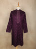 Dark Purple Floral Embroidered Cotton Kurta for Men