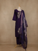 Dark Purple Floral Embroidered Cotton Salwar Suit With Dupatta