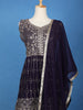 Dark Purple Floral Embroidered Georgette Palazzo Suit