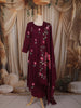 Dark Purple Floral Printed Design Cotton Anarkali Salwar Suit with Dupatta