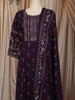 Dark Purple Floral Printed Design Cotton Anarkali Salwar Suit with Matching Dupatta