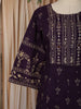 Dark Purple Floral Printed Design Cotton Anarkali Salwar Suit with Matching Dupatta
