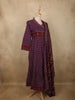 Dark Purple Floral Printed Design Cotton Salwar Suit with Dupatta