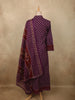 Dark Purple Floral Printed Design Cotton Salwar Suit with Dupatta