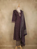 Dark Purple Floral Printed Design Cotton Straight Cut Salwar Suit with Dupatta