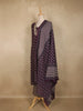 Dark Purple Floral Printed Design Cotton Straight Cut Salwar Suit with Dupatta