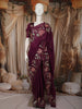 Dark Purple Floral Sequins Embroidered Design Pure Organza Saree with Designer Border