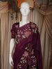 Dark Purple Floral Sequins Embroidered Design Pure Organza Saree with Designer Border