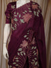 Dark Purple Floral Sequins Embroidered Design Pure Organza Saree with Designer Border