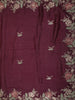 Dark Purple Floral Sequins and Thread Embroidered Design Pure Tussar Saree with Floral  Border