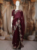 Dark Purple Floral Sequins and Thread Embroidered Design Pure Tussar Saree with Floral  Border