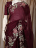 Dark Purple Floral Sequins and Thread Embroidered Design Pure Tussar Saree with Floral  Border