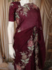 Dark Purple Floral Sequins and Thread Embroidered Design Pure Tussar Saree with Floral  Border