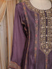 Dark Purple Floral Thread and Sequins Embroidered Design Crepe Palazzo Suit