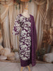 Dark Purple Floral Vine Printed Design Cotton Straight Cut Salwar Suit with Dupatta