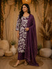 Dark Purple Floral Vine Printed Design Cotton Straight Cut Salwar Suit with Dupatta