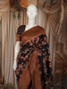 Dark Purple Floral Vine Printed Design Pure Tussar Silk Fancy Saree with Contrast Zari Border