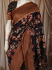 Dark Purple Floral Vine Printed Design Pure Tussar Silk Fancy Saree with Contrast Zari Border