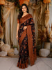 Dark Purple Floral Vine Printed Design Pure Tussar Silk Fancy Saree with Contrast Zari Border