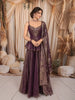 Dark Purple Floral Zardozi Embroidered Design Tissue Silk Fancy Wear Peplum Palazzo Suit with Matching Dupatta